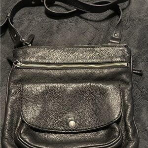 Roots Black Leather Crossbody Bag